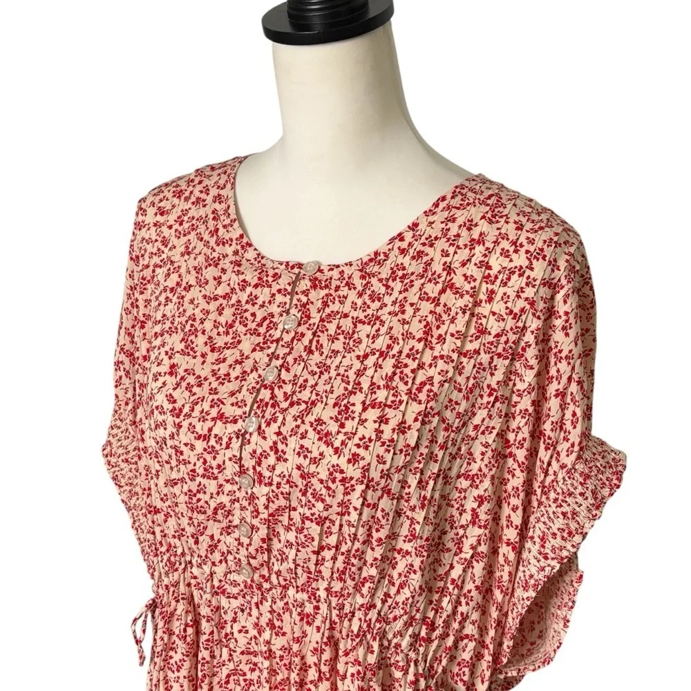 NWT Free People One Fine Day Mini Dress in Tea Combo Size S Red Floral Print